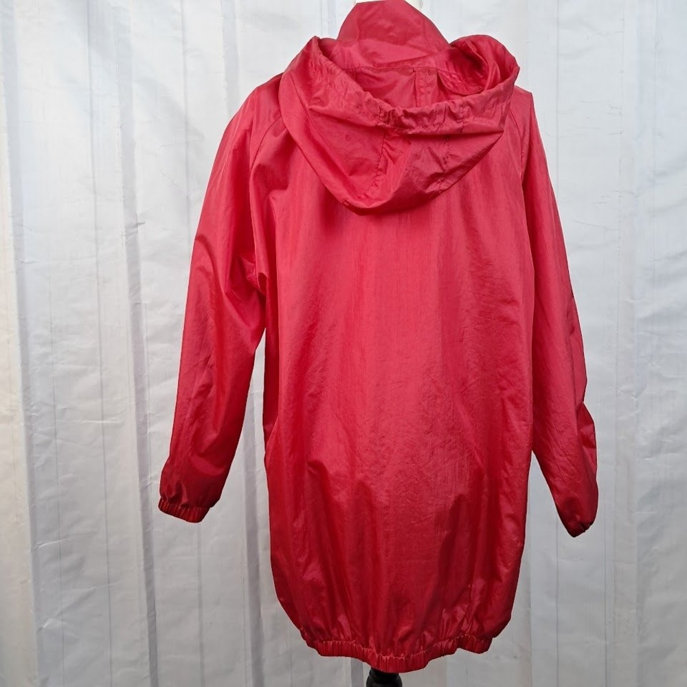 JANEVE S Vintage Red Nylon Hoodie Jacket Button Front Oversized Streetwear - Picture 5 of 7